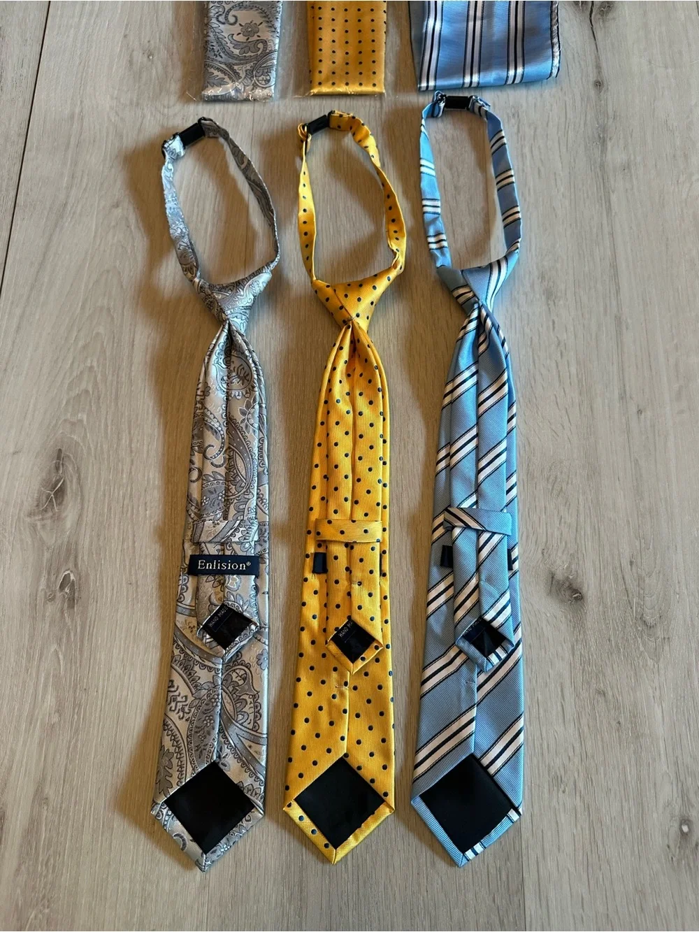 Enlision 3pcs Pre-Tied Neckties & Pocket Square Set Neck Strap Tie for Kids OS